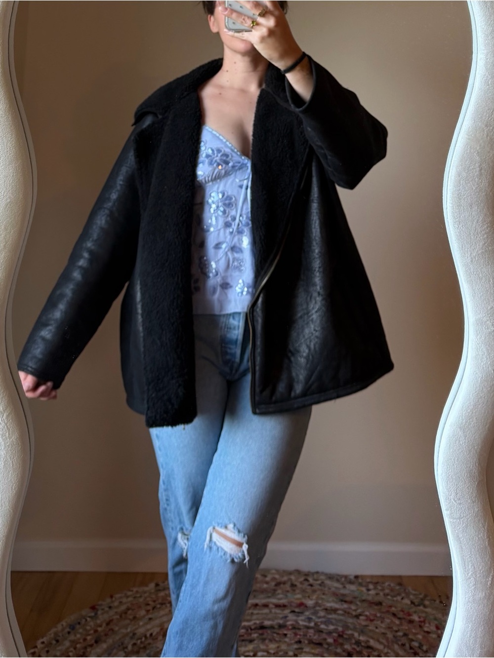 Black Ralph Lauren Faux Suede Moto Aviator Jacket - Women
